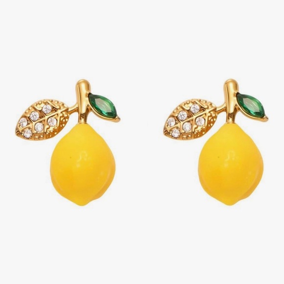 NEW 14K Gold Plated Stainless Steel Cubic Zirconia Lemon Earrings - Picture 3 of 3